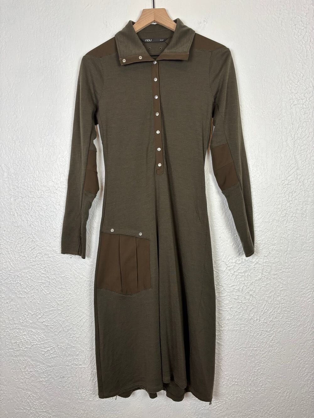 Nau Green Merino Wool Long Sleeve Dress Olive Green Size Small